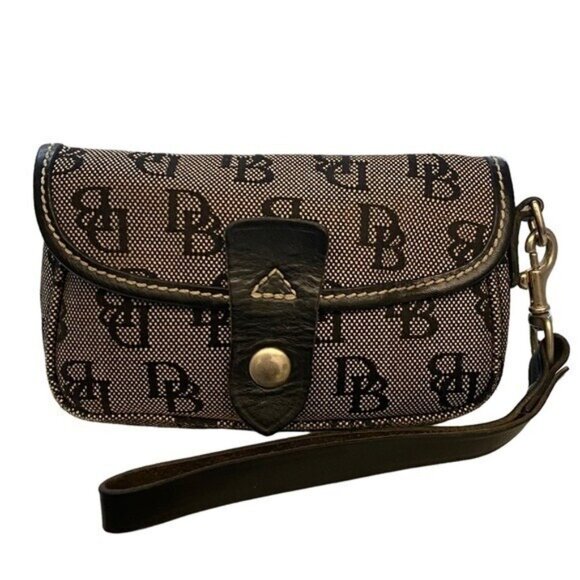 Dooney Bourke Logo Canvas Leather Trim Wristlet - Picture 1 of 6